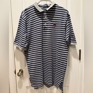 Ralph Lauren Men’s Polo Golf Shirt 100% Cotton Pique Knit Navy/Gray Stripe XL